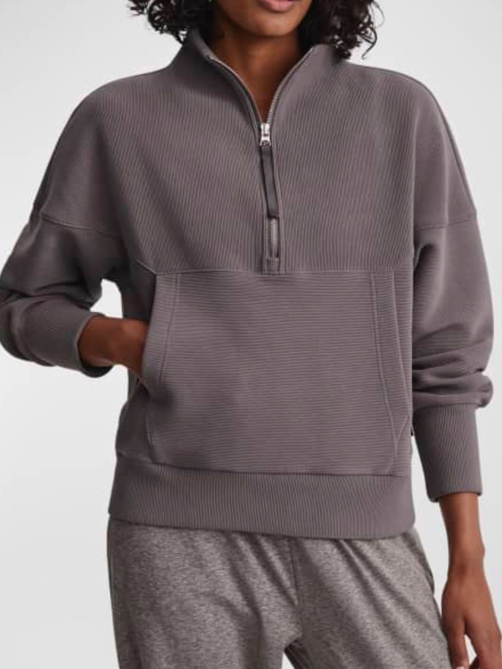 Varley Acadia Half-Zip Ribbed Pullover in Slate Gray